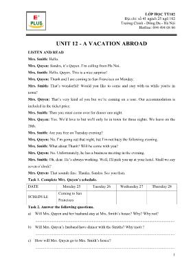 Bài tập trắc nghiệm Tiếng Anh 8 - Unit 12 A vacation abroad